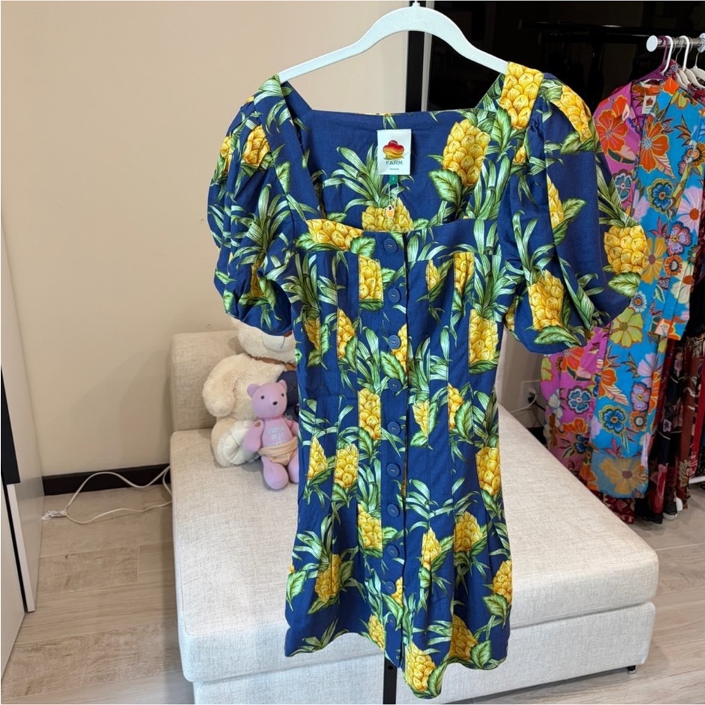 Farm Rio: DELICATE PINEAPPLE NAVY BLUE MINI
DRESS DT - Picture 3 of 8